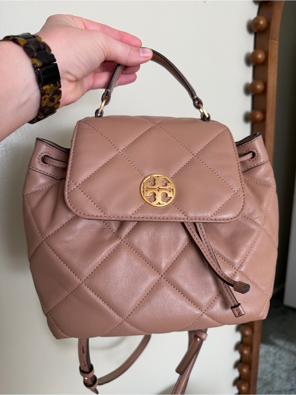 Tory Burch Quilted Leather Backpack (Roasted Almond / Gold Hardware)
